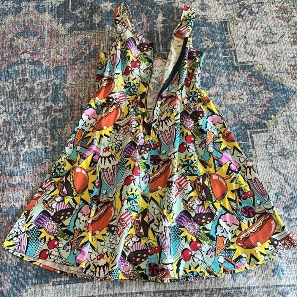 Hot Topic Multicolor Graphic Print Midi Dress - Yellow, Orange, Purple, Blue - Picture 3 of 6